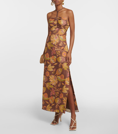 Shop Sir Josefina Floral Linen Midi Dress In Multicoloured