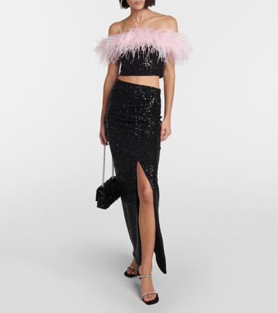Shop Self-portrait Sequined Ruched Maxi Skirt In Black