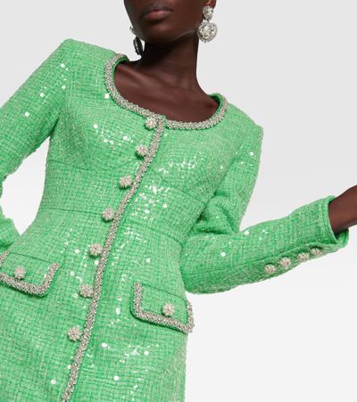 Shop Self-portrait Sequined Bouclé Minidress In Green