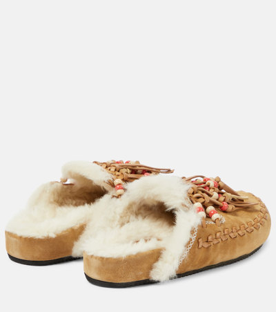 Shop Alanui Journey Faux Fur-trimmed Suede Mules In Brown