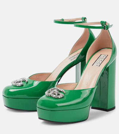 Shop Gucci Double G Patent Leather Platform Pumps In Green