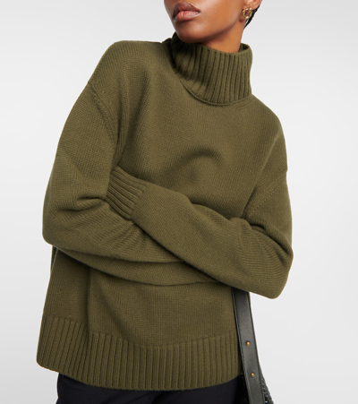 Shop Loro Piana Oversized Cashmere Turtleneck Sweater In Green