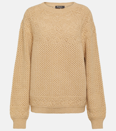 Shop Loro Piana Crochet Cashmere Sweater In Brown