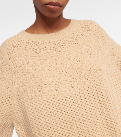 Shop Loro Piana Crochet Cashmere Sweater In Brown