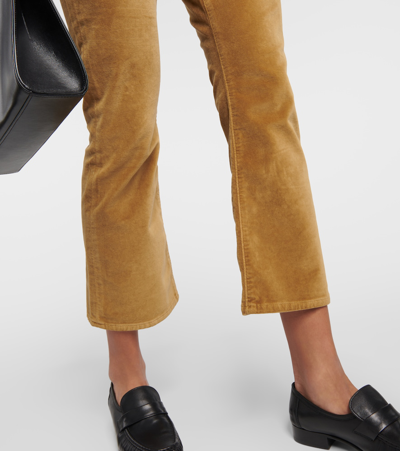 Shop Frame High-rise Velvet-trimmed Bootcut Jeans In Beige