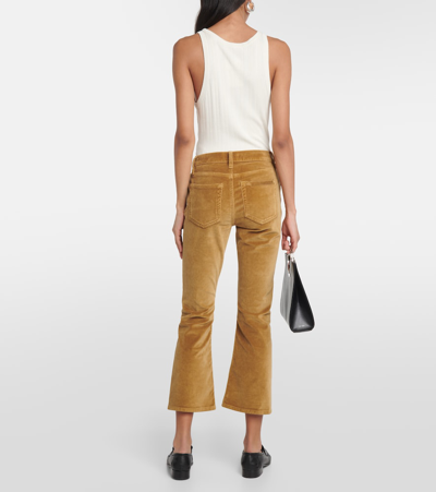 Shop Frame High-rise Velvet-trimmed Bootcut Jeans In Beige