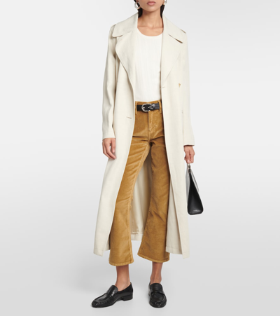 Frame High-rise Velvet-trimmed Bootcut Jeans In Beige