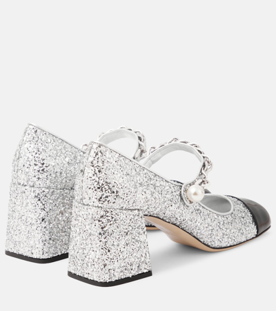 Miu Miu Glitter Mary Jane Pumps In Silver