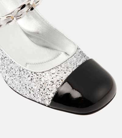 Miu Miu Glitter Mary Jane Pumps In Silver