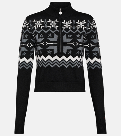 Shop Perfect Moment Nordic Intarsia Wool Half-zip Sweater In Black