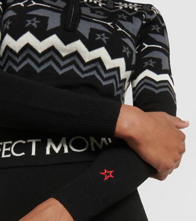 Shop Perfect Moment Nordic Intarsia Wool Half-zip Sweater In Black