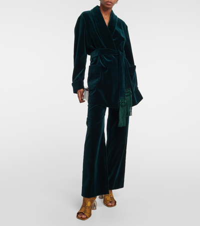 Loro Piana Cotton Velvet Wrap Coat In Green