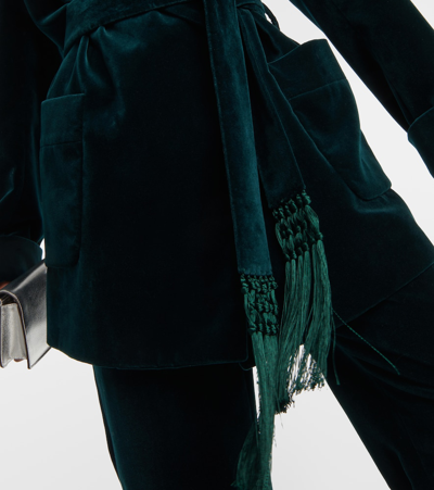 Loro Piana Cotton Velvet Wrap Coat In Green
