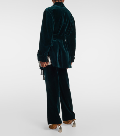 Loro Piana Cotton Velvet Wrap Coat In Green