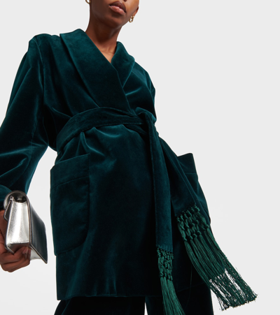 Loro Piana Cotton Velvet Wrap Coat In Green