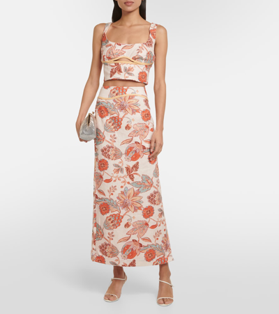 Shop Sir Noemi Floral Linen Midi Skirt In Multicoloured