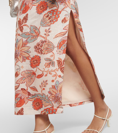 Shop Sir Noemi Floral Linen Midi Skirt In Multicoloured