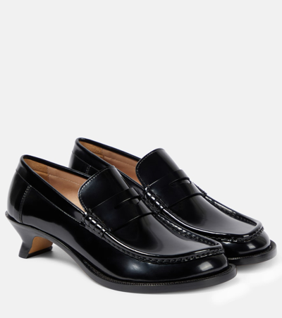 Shop Loewe Campo Leather Loafer Pumps In Black