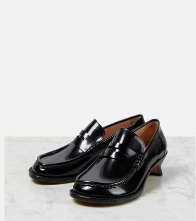 Shop Loewe Campo Leather Loafer Pumps In Black