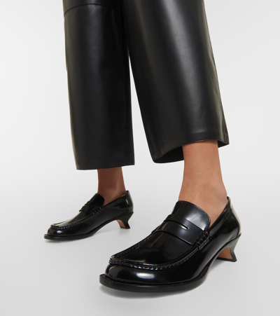 Shop Loewe Campo Leather Loafer Pumps In Black
