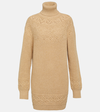Shop Loro Piana Crochet Cashmere Turtleneck Sweater In Brown