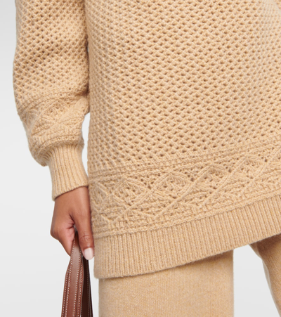 Shop Loro Piana Crochet Cashmere Turtleneck Sweater In Brown