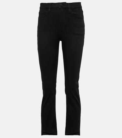 Shop Frame High-rise Cropped Flared Jeans In Black