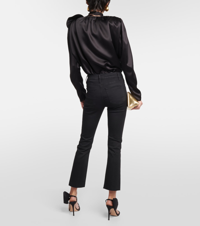 Shop Frame High-rise Cropped Flared Jeans In Black