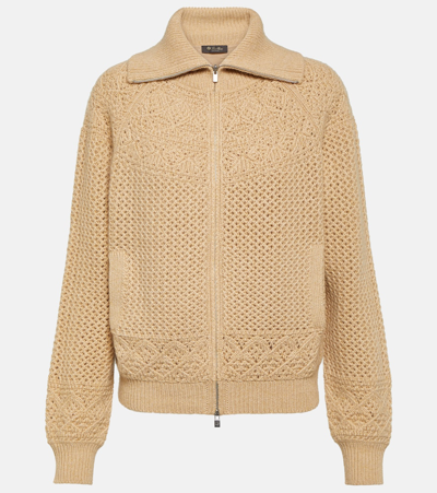 Shop Loro Piana Crochet Cashmere Zip-up Sweater In Brown
