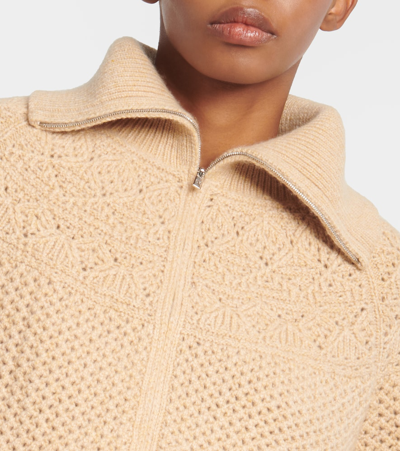 Shop Loro Piana Crochet Cashmere Zip-up Sweater In Brown