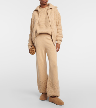 Shop Loro Piana Crochet Cashmere Zip-up Sweater In Brown