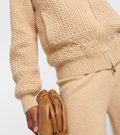 Shop Loro Piana Crochet Cashmere Zip-up Sweater In Brown