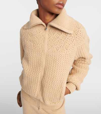 Shop Loro Piana Crochet Cashmere Zip-up Sweater In Brown