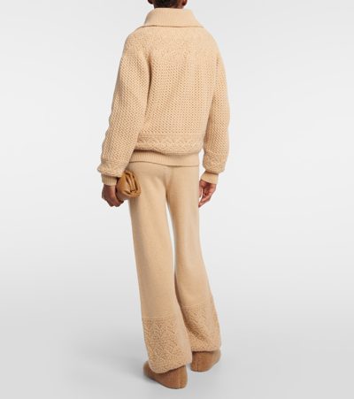 Shop Loro Piana Crochet Cashmere Zip-up Sweater In Brown