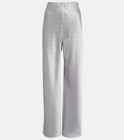 Shop Vince Satin Wide-leg Pants In Silver