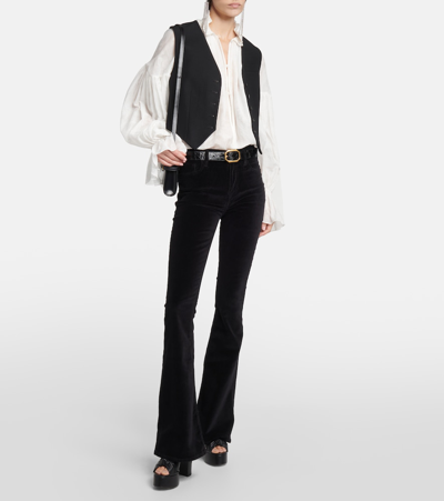 Shop Frame High-rise Velvet Flared Pants In Black