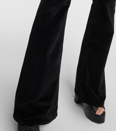 Shop Frame Le High Flare Velveteen Velvet Flared Pants In Black