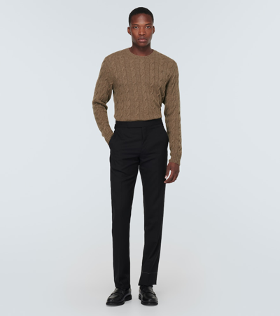 Shop Ralph Lauren Purple Label Cable-knit Cashmere Sweater In Brown