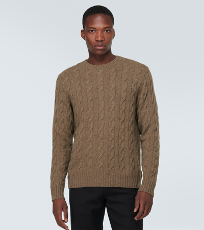 Shop Ralph Lauren Purple Label Cable-knit Cashmere Sweater In Brown
