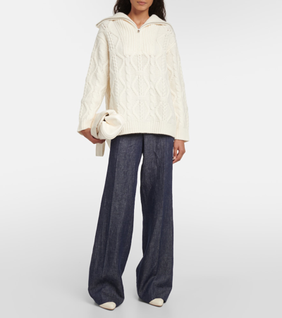 Shop Vince Cable-knit Wool Sweater In White