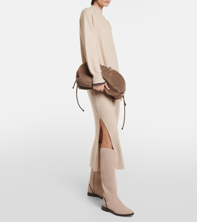 Brunello Cucinelli Embellished Suede Knee-high Boots In Pink