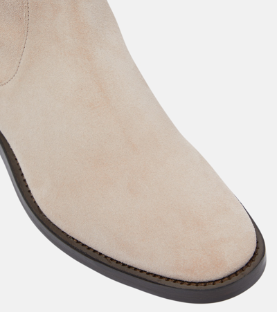 Brunello Cucinelli Embellished Suede Knee-high Boots In Pink