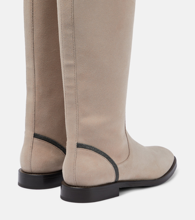 Shop Brunello Cucinelli Embellished Suede Knee-high Boots In Pink