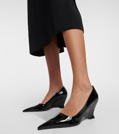 Shop Ferragamo Patent Leather Wedges In Black