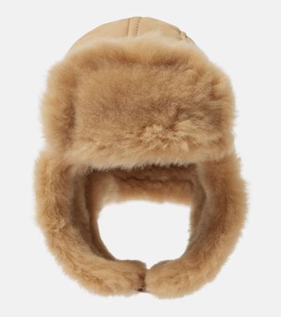 Shop Loro Piana Alaskan Shearling-lined Leather Hat In Beige