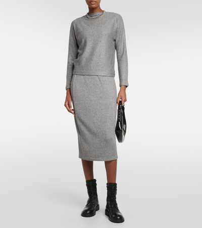 Shop Vince Jersey Midi Skirt In Grey