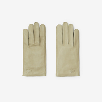 Shop Burberry Leather Gloves In Hunter