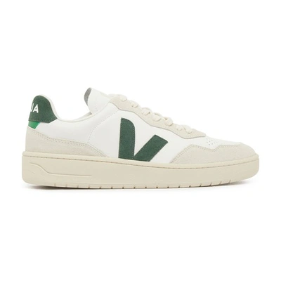 Shop Veja V-90 Leather Low Top Sneakers In Extra_white_cyprus