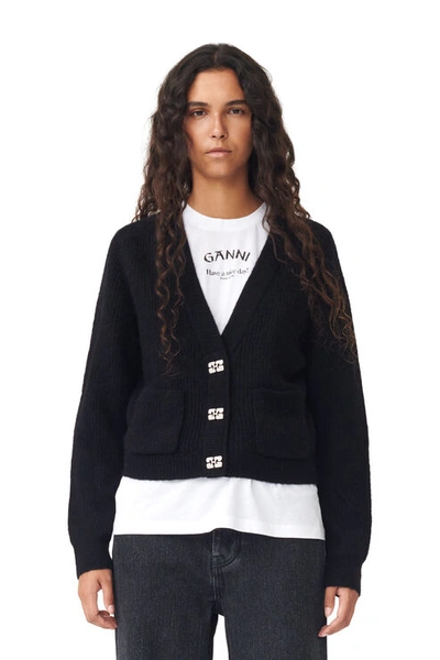 Shop Ganni Soft Wool Cardigan In Black