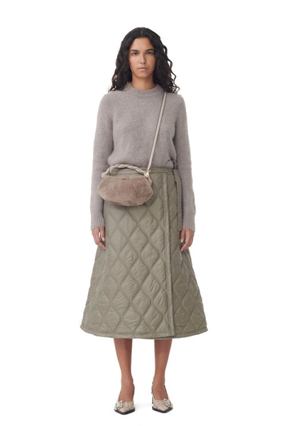 Shop Ganni Brown Shiny Quilt Midi Skirt In Fallen Rock